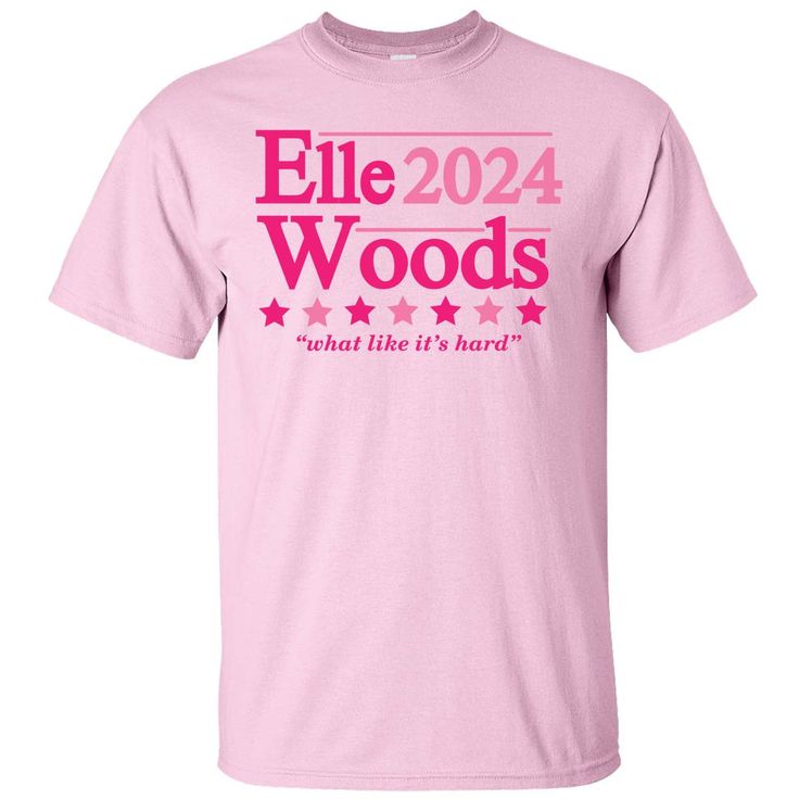 What like it's hard?!?! We are in love with this Elle Woods 2024 Graphic Shirt! Trendy graphic shirts are the perfect way to look great while being comfy! This would be super cute any time of the year!! *6.0 oz., pre-shrunk 100% cotton *Double-needle stitched neckline and sleeves*Quarter-turned*Seamless seven-eighths inch collar*Taped neck and shoulders*Satin label*Rib cuffs Trendy Pink Tops With Funny Text, Trendy Pink Top With Funny Text, Pink Tops With Funny Text For Spring, Trendy Pink T-shirt With Funny Text, Pink Slogan T-shirt With Short Sleeves, Pre-shrunk Pink Relaxed Fit T-shirt, Pink Relaxed Fit Pre-shrunk T-shirt, Pink Funny Text T-shirt For Summer, Pink Crew Neck T-shirt With Slogan