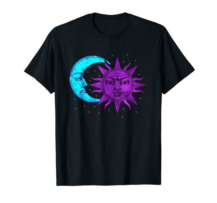 an image of the sun and moon with stars on it's face t - shirt