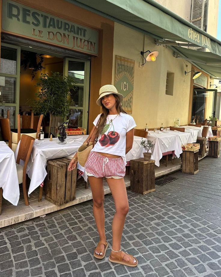 credits:@keziacook (From Instagram)  🍒 Summer chic with a cherry twist! Loving the combo of a fun cherry tee, gingham shorts, and cozy sandals. Perfect for sunny strolls and stylish vibes. 🌞✨  #SummerStyle #ChicVibes #GinghamLove #CasualCool #SunnyDays Gingham Shorts Outfit Summer, Gingham Shorts Outfit, Summer Shorts Outfits, Gingham Shorts, Don Juan, Shorts Outfit, Summer Instagram, Summer Chic, Instagram Summer