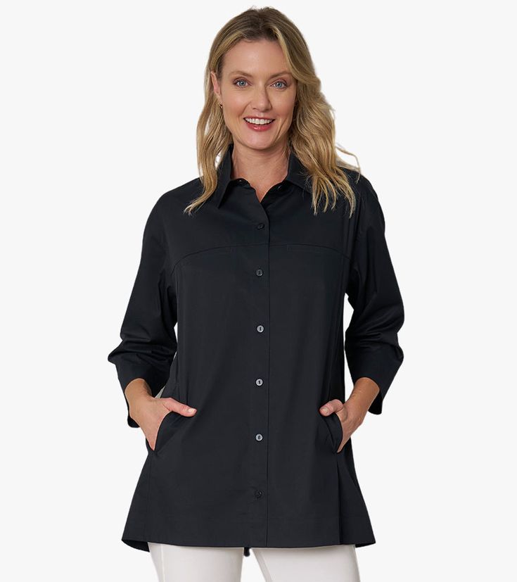 Our Off Duty Shirt is designed with you in mind! Featuring unique details like concealed breast- and side seam pockets, and shirring at the back yoke for extra ease, this shirt offers all-day comfort without compromising style. Enjoy this style when running errands, out with friends, or even when on duty. A shirt to live in! New Spring 24 color: Chambray This is a limited production item produced in small quantities. If your selected size is currently sold out and pre-order is available, pre-ord Out With Friends, Special Promotion, Off Duty, Running Errands, Chambray, Pre Order, Perfect Fit, Finding Yourself, Running