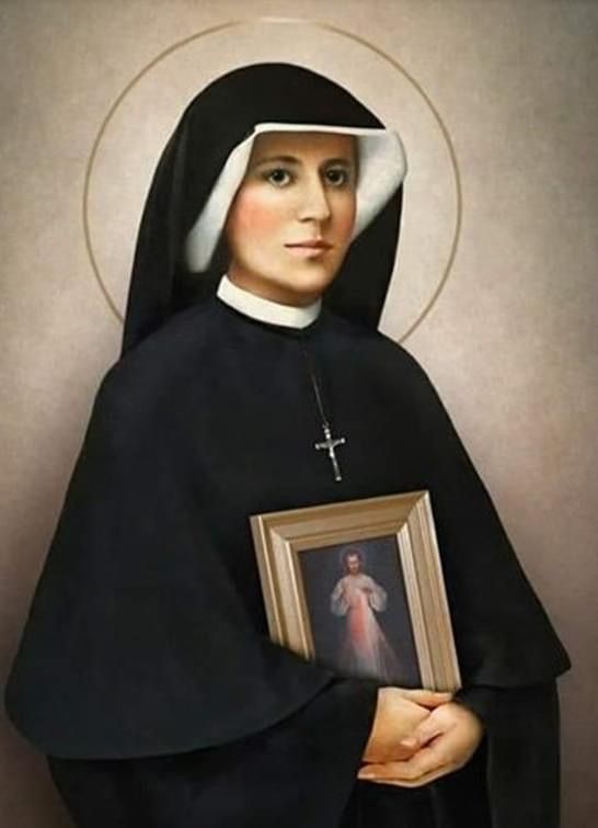 a painting of a nun holding a framed photo