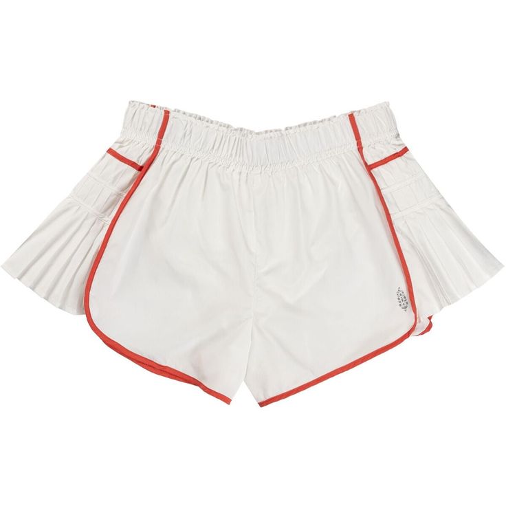 So comfy and active-ready, these billowy shorts feature a high-rise fit and smocked elastic waistband with pleated detailing at the sides. White Shorts With Ribbed Waistband For Spring, Casual Sports Shorts With Pleats, Casual Pleated Sports Shorts, Sporty Pleated Bottoms For Summer, Sporty Pleated Shorts, Casual White Bottoms With Pleated Waist, Casual White Pleated Waist Bottoms, Sporty Pleated Sports Shorts, Sporty Pleated Shorts For Sports