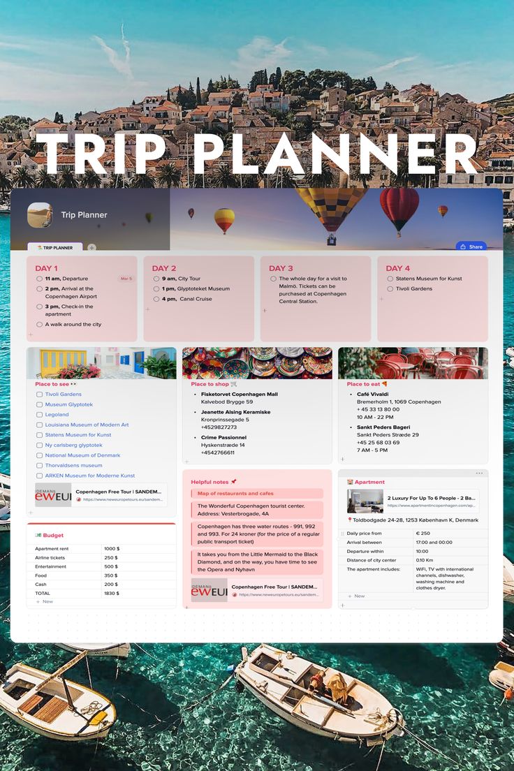 the travel planner with boats in the water