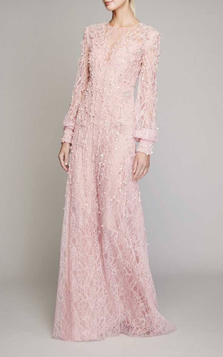 Hijab Gown Dresses, Kebaya Wedding Dress, Pink Pearl Dress, Chantilly Dress, Chantilly Lace Dress, Gaun Koktail, Bridesmaid Dresses Long Lace, Lace Kaftan, Kebaya Modern Dress