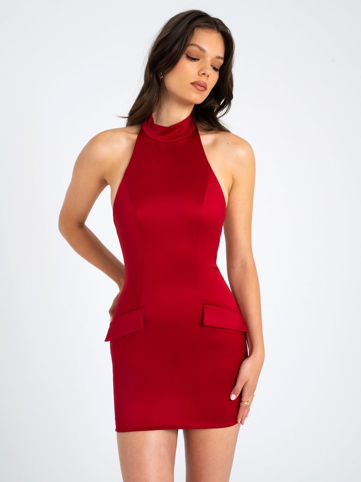 Introducing our Naima mini dress, an epitome of luxury and elegance. Crafted from sumptuous Double Duchess Luxe Satin, this dress promises a silky-smooth feel and a sophisticated sheen. The halter neck design accentuates the shoulders, while the backless feature adds a daring touch. Faux pockets add a chic detail, enhancing its modern appeal. Perfect for any occasion, this mini dress effortlessly combines opulence and style, making it a standout piece in any wardrobe. Materials:Double Duchess Lu Satin Corset Dress, Jumpsuit And Blazer, White Button Down Shirt, Satin Gown, Halter Mini Dress, Satin Mini Dress, Feminine Look, Red Mini Dress, Pencil Dress