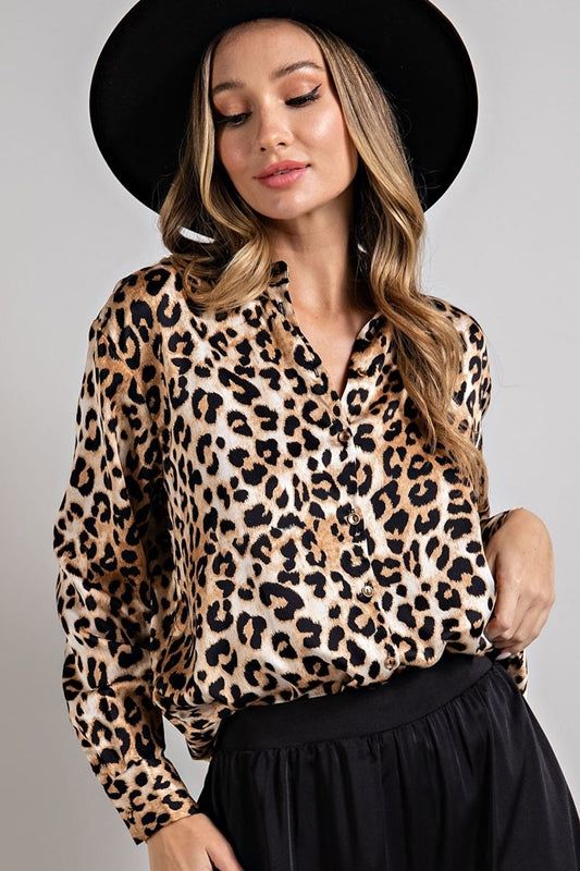 Eesome Leopard Print Button Front Blouse – Debra's Passion Boutique Dressy Blouse, Form Fitting Dress, How To Hem Pants, Loungewear Sets, Curvy Outfits, Long Blouse, Staple Pieces, Blouse Top, Western Fashion