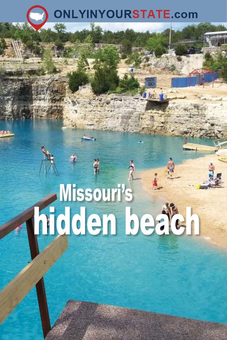 people are swimming in the blue water at missouri's hidden beach, one of the best places to visit