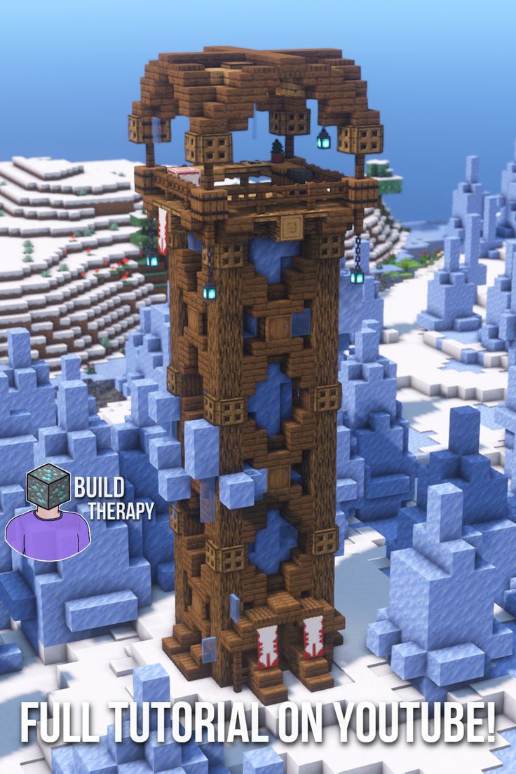 an animated image of a tower in the middle of a snowy landscape with text overlaying it