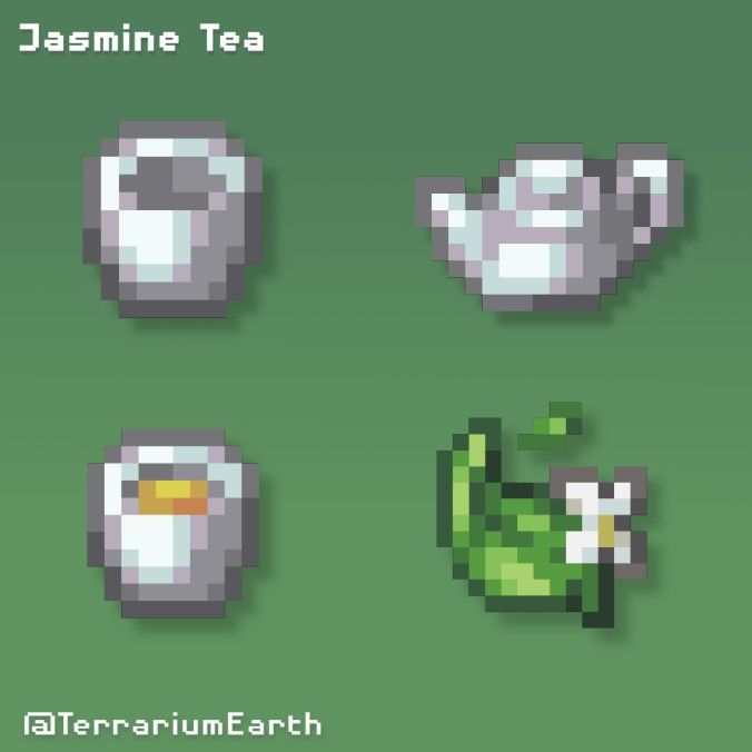 four different types of tea on a green background with the words, jasmine tea