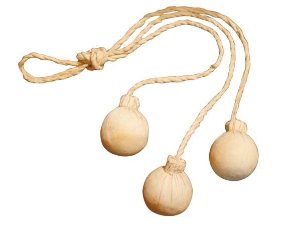 three garlic bulbs tied together on a white background