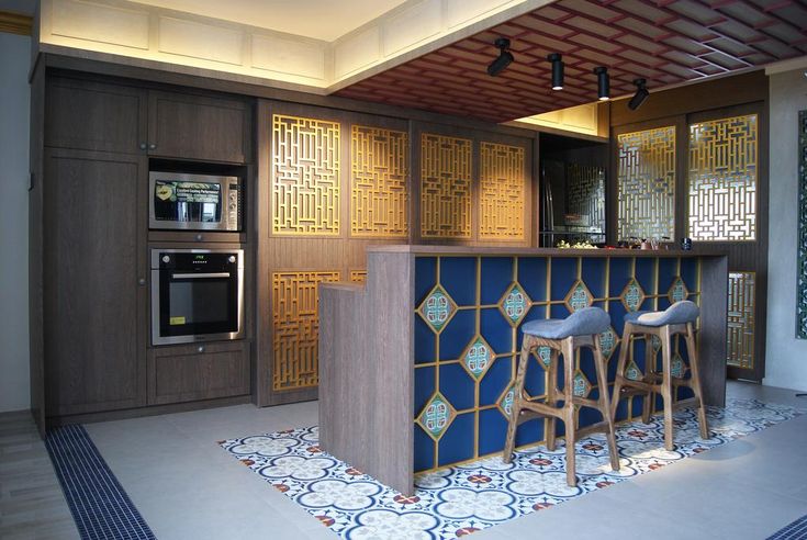 Peranakan Interior Design, Peranakan Kitchen, Peranakan Interior, Modern Chinese Interior, Hdb Kitchen, Chinese House, Outdoor Restaurant Design, Grey Kitchen Designs, Painted Paneling Walls