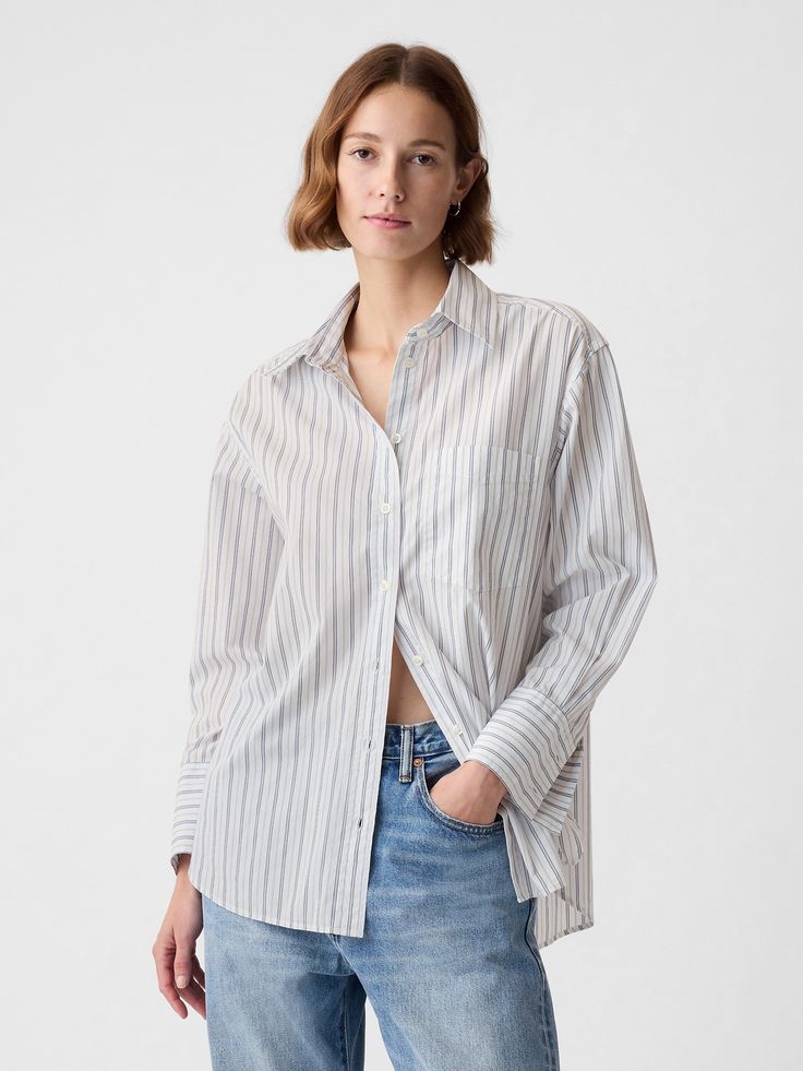 Soft cotton over Big Shirt, Gap Women, Pesticides, Petite Size, Oversized Shirt, Cotton Poplin, Blue Stripes, White Blue, Gap