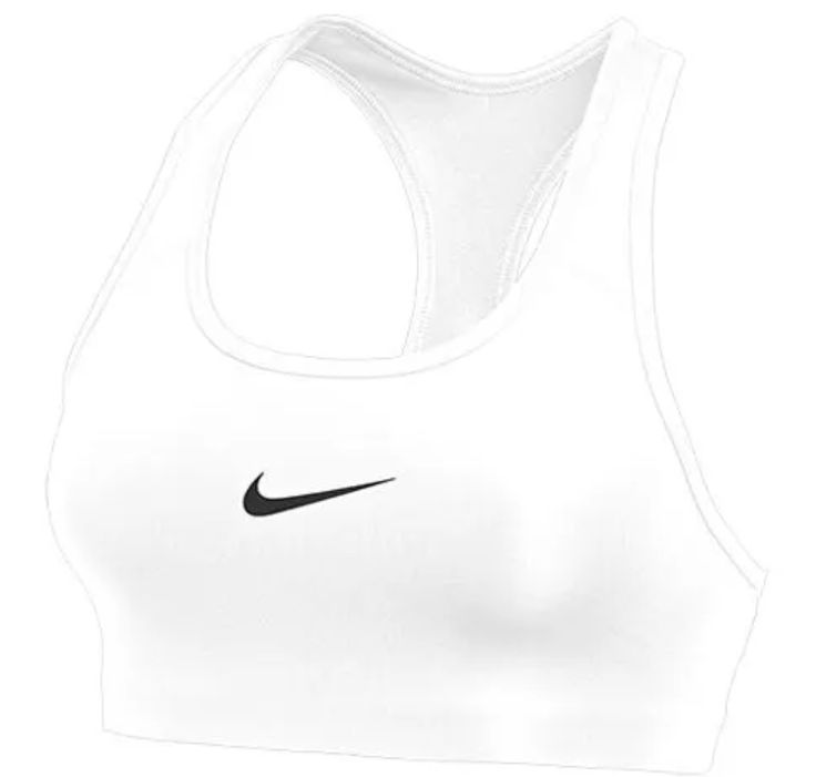 Nike Swoosh 2.0 Bra The Nike Dri-FIT Swoosh Sports Bra features Dri-FIT technology to help keep you dry and comfortable. It provides medium support for gym workouts, spin, cross training, tennis and running. Low racerback strap allows for a full range-of-motion. Tight fit for a body-hugging feel. Nonpadded. Body/lining: 82% recycled polyester/18% spandex. Bottom hem: 49% recycled polyester/26% nylon/25% rubber. Interlining: 80% polyester/20% spandex. Nike Sports Bra Outfit, Sports Bra Outfit, Compression Bra, Sport Bras, White Sports Bra, Strappy Sports Bras, Nike Flyknit, Nike Sports Bra, Padded Sports Bra