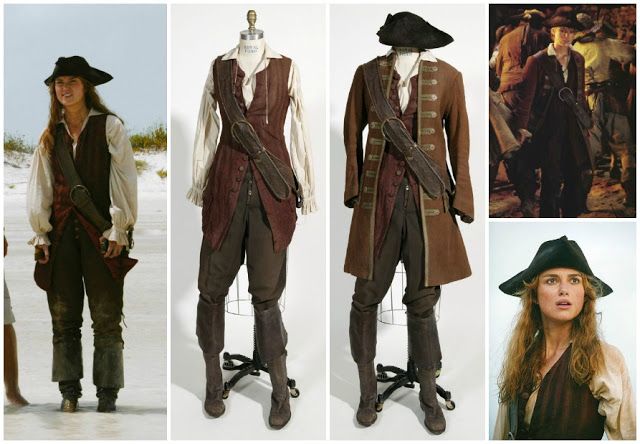 three different views of the same outfit worn by an unknown character in pirates of the carraige