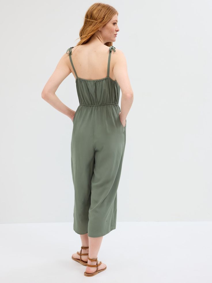 Wide-Leg Cami Jumpsuit | Gap Factory Spaghetti Strap Jumpsuits And Rompers For Vacation, Vacation Jumpsuits And Rompers With Spaghetti Straps, Jumpsuits And Rompers With Adjustable Straps For Vacation, Vacation Jumpsuits And Rompers With Adjustable Straps, Beach Jumpsuits And Rompers With Spaghetti Tie Straps, Chic Cami Jumpsuits For Summer, Summer Jumpsuits With Spaghetti Tie Straps, Chic Summer Cami Jumpsuits And Rompers, Chic Cami Jumpsuits And Rompers For Spring