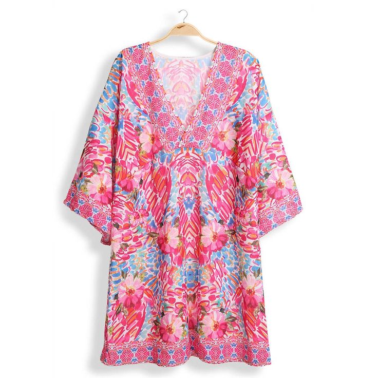 Floral Print Summer Cover-Up Keep your style fresh with this colorful cover-up dress! Perfect for summer, this floral print dress will add a touch of fun to any outfit. Plus, it's lightweight and comfortable, making it a convenient choice for all your warm-weather adventures. Show off your playful side with this must-have addition to your wardrobe.Floral Patterned Design - 30% Cotton, 70 Polyester - Perfect for Summer Beach/Vacation **Size- One Size Fits All** Summer Floral Print Cover-up For Day Out, Beachy Floral Print Sundress For Beach Cover-up, Beachy Floral Sundress For Beach Cover-up, Tropical V-neck Beach Dress For Spring, V-neck Summer Cover-up For Spring, Flowy V-neck Beach Dress With Tropical Print, Casual Floral Print Sundress For Beach Cover-up, Printed Beach Dress For Spring Cover-up, Spring Boho Print Sundress For Beach Cover-up