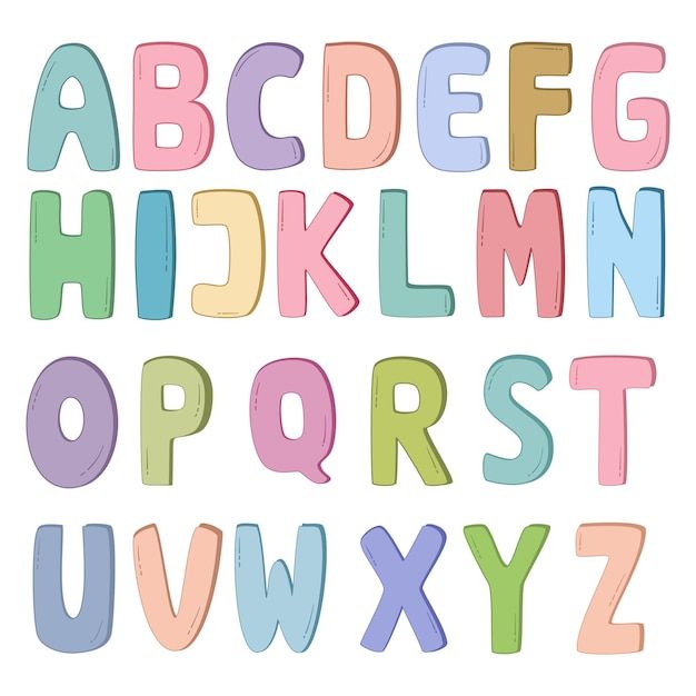 the letters are made up of different colors and shapes, including one letter in the upper case