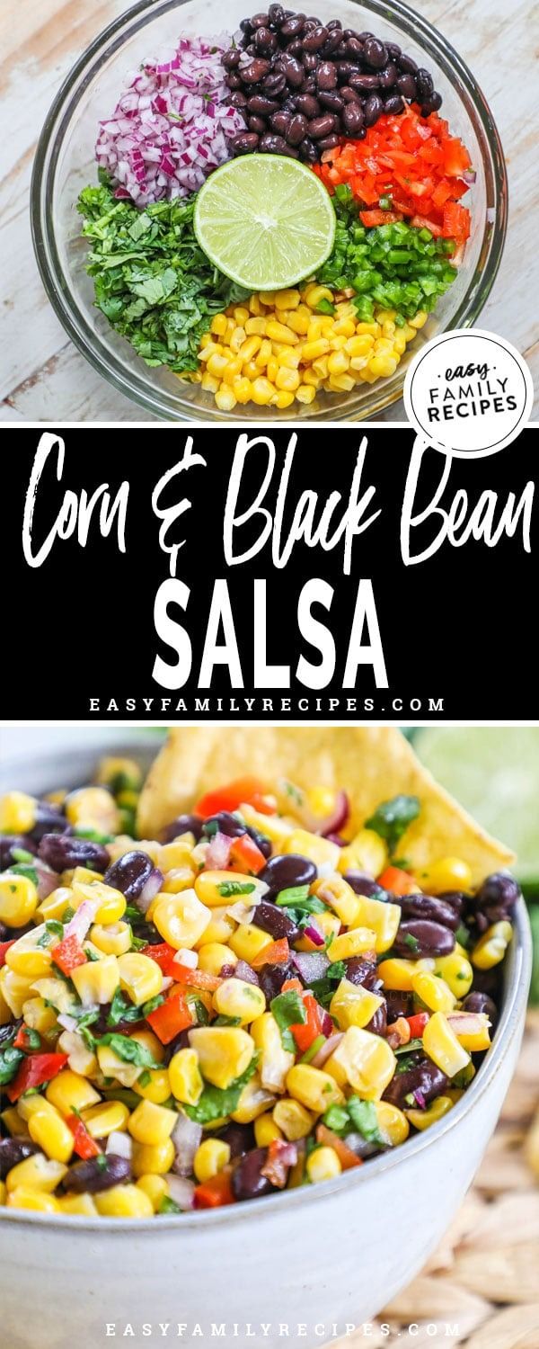 corn and black bean salsa in a bowl with tortilla chips on the side