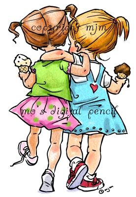 Sisters Drawing Cute, 4 Sisters Drawing, Summer Sisters, Sister Clipart, Mo's Digital Pencil, A Cute Drawing, Sisters Drawing, 4 Sisters, Mo Manning