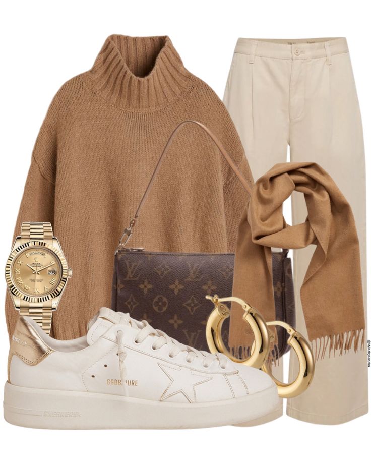 How To Style Beige Sweater, Camel Turtleneck Sweater Outfit, Tan Sweater Outfit Winter, Neutral Color Winter Outfits, Beige Turtleneck Sweater Outfit, Cream Pants Winter Outfit, Camel Sweater Outfit Winter, Camel Turtleneck Outfit, Winter Brown Outfit