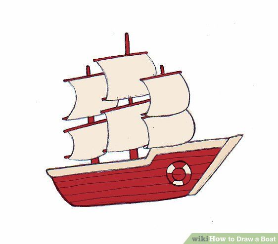 a red and white boat floating on top of water with the word wikihow written below it