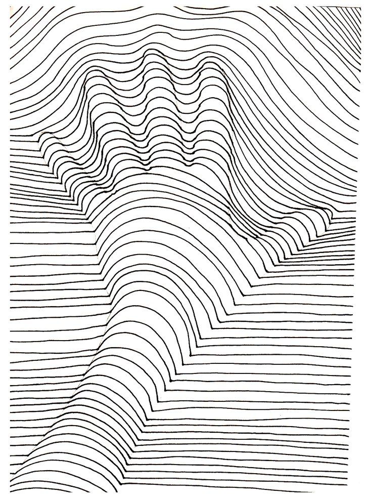 an abstract black and white line drawing with wavy lines in the shape of waves on a white background