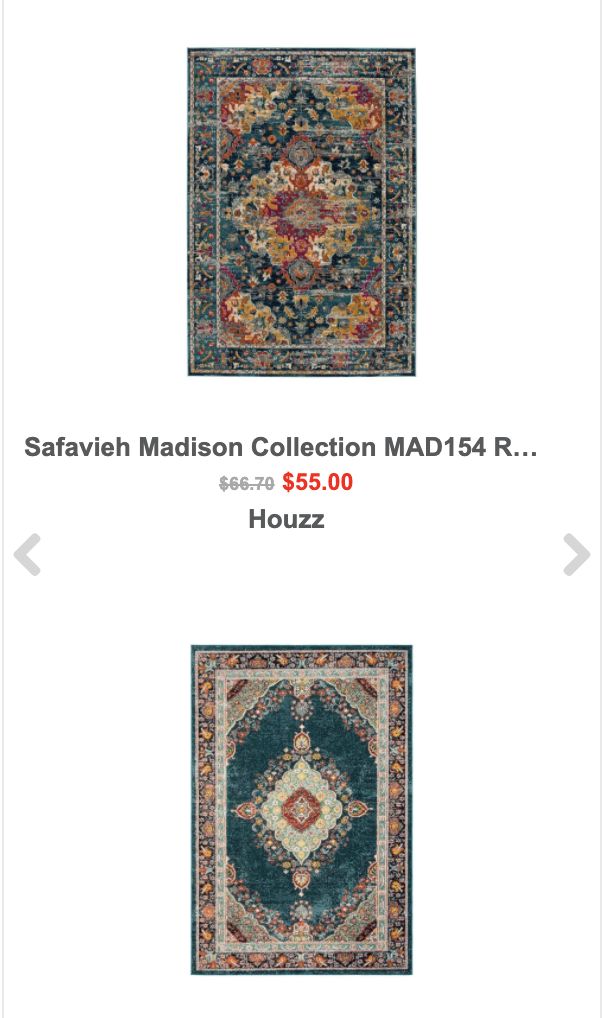 two rugs with different colors and patterns on them, one is blue and the other has