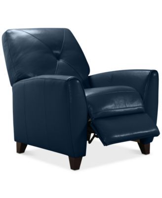 a blue recliner chair with a footstool