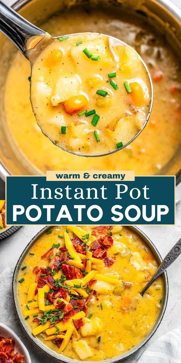 the instant pot potato soup is ready to be eaten