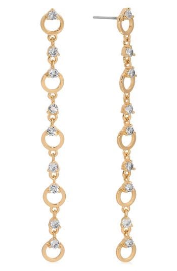 Sparkling stones illuminate the circular links of these effortlessly elegant drop earrings plated in 18-karat gold. 3 1/2" drop Post back 18k-gold plate/cubic zirconia Imported Elegant Gold-tone Circular Earrings, Elegant Round Chain Earrings, Earrings In Gold, Keep Jewelry, Anniversary Sale, Cubic Zirconia, 18k Gold, Gold Plate, Jewelry Earrings