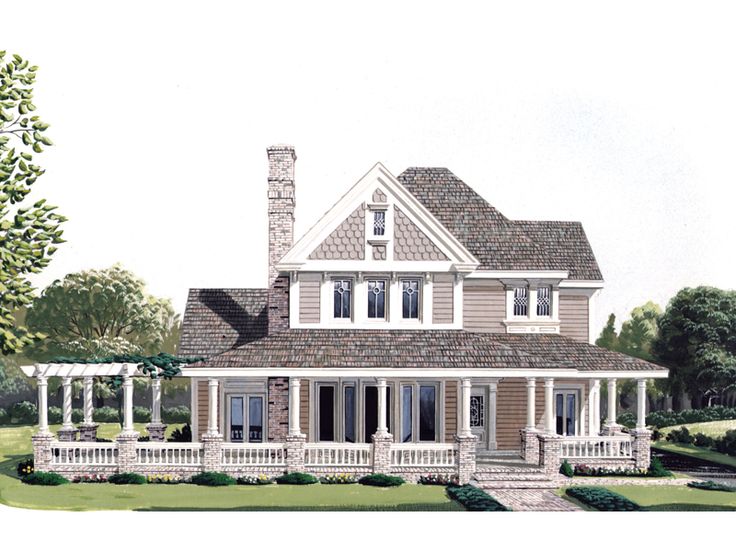 this is an artist's rendering of the front elevation of these country house plans