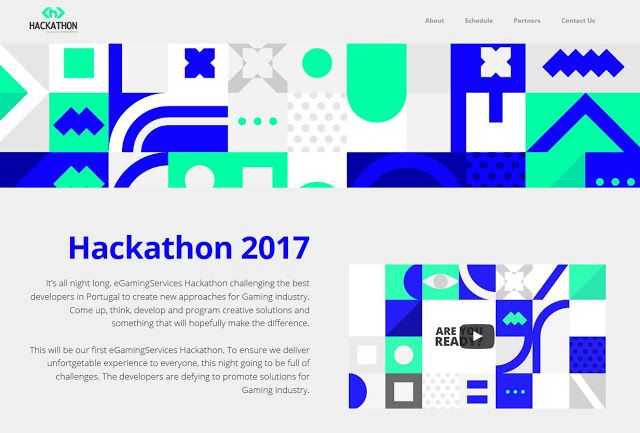 the website for hackathtion is displayed in blue and green colors, with an abstract design