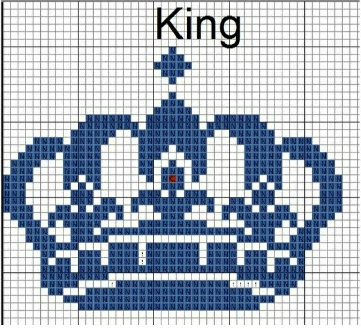 a cross stitch pattern with the word king on it and a crown in the middle