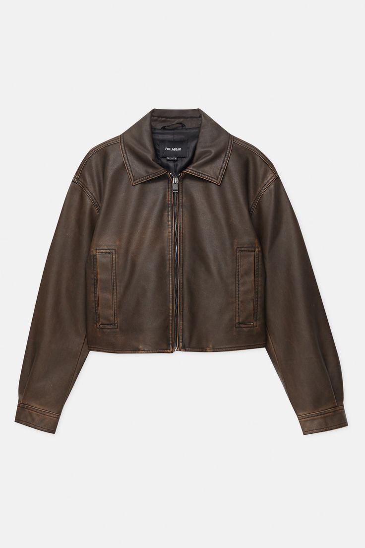 Pull And Bear Jacket, Winter Leather Jackets, Ny Outfits, Jacket Outfit Women, Brunch Outfit, Pull & Bear, Brown Leather Jacket, Brown Jacket, Outfit Inspo Fall