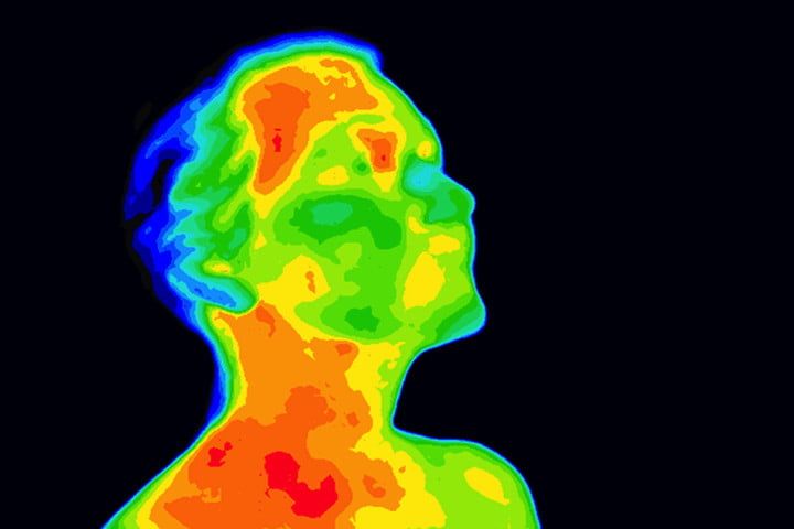 an image of a man's head with heat in the middle of his body