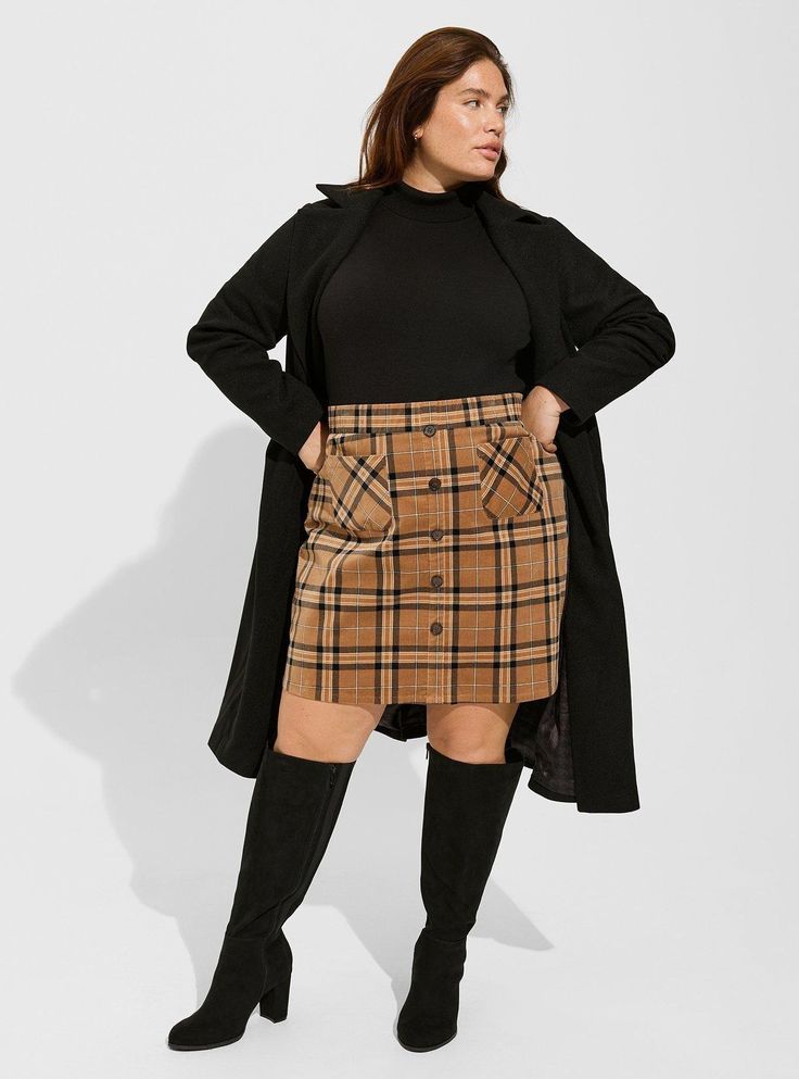 Mini Corduroy Button-Front SkirtMini Corduroy Button-Front Skirt, MID SUMMER PLAID Plus Size Academia Outfits, Plus Size Skirt Outfits Winter, Plus Size Colorful Outfits, Plaid Skirt Outfit Fall, Corduroy Skirt Outfit, Reunion Outfit, Feminine Outfit Ideas, Full Wardrobe, Warm Skirts