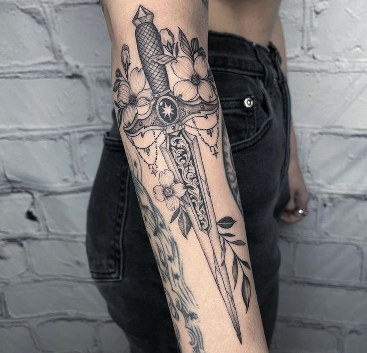 Bookish Tattoos, Dagger Tattoo, Book Tattoo, Dream Tattoos, Elegant Tattoos, Feminine Tattoos, Dope Tattoos, Tattoo Design Drawings, Sleeve Tattoo