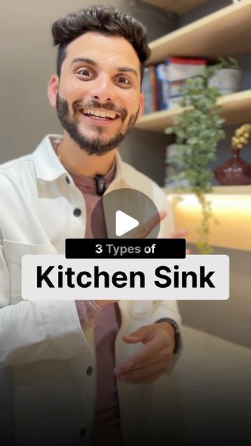 a man wearing a tie with the words 3 types of kitchen sink in front of him