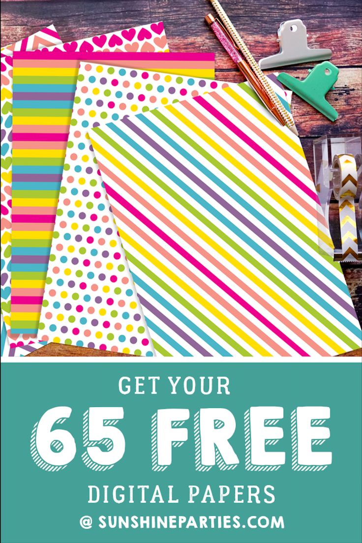 colorful papers and scissors with the text get your 65 free digital papers