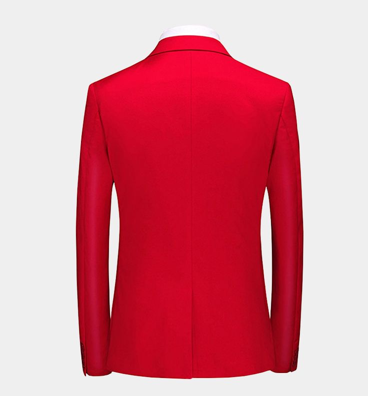 Finely crafted from high-quality material, durable and timeless, this single-breasted 3 piece all red suit is fully lined and has two exterior flap pockets. The long-lasting fabric is soft and comfortable. The slim fit suit jacket has two functional breast pockets, one exterior, and one interior. This classic red outfit is the right choice to wear for those special days such as weddings, proms, anniversaries, even formal business functions. You absolutely can’t go wrong with this red suit. Eleva Red Long Sleeve Tuxedo For Semi-formal Occasions, Red Single Button Formal Blazer, Red Long Sleeve Semi-formal Tuxedo, Red Tailored Tuxedo With Notch Lapel, Formal Red Tuxedo Style Blazer, Red Fitted Tuxedo With Suit Collar, Red Fitted Tuxedo With Notch Lapel, Red Semi-formal Tuxedo With Suit Collar, Red Slim Fit Suits For Formal Occasions