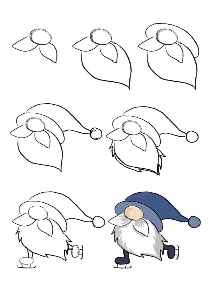 how to draw an animated gnome step by step