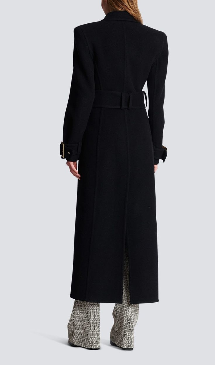 Elevate your wardrobe with this to-die-for black long coat with belt! Featuring a sleek, tailored fit, and a cinched waist with a belt for that perfect fit, this coat is sure to keep you looking sharp on any occasion! Gentle Dry Clean OnlyColour may vary due to lighting on images. The product images (without model) are closest to the true colour of the product.Item runs true to size chart and is cut to suit our size chart. Please refer to our size chart for the best fit. Do not size up or down. Black Wool Coat With Belted Cuffs For Work, Classic Black Belted Wool Coat, Fitted Black Belted Wool Coat, Elegant Black Belted Wool Coat, Formal Black Outerwear With Belt Detail, Long Belted Outerwear For Work, Formal Black Belted Outerwear, Belted Long Outerwear For Formal Occasions, Long Belted Outerwear For Formal Occasions