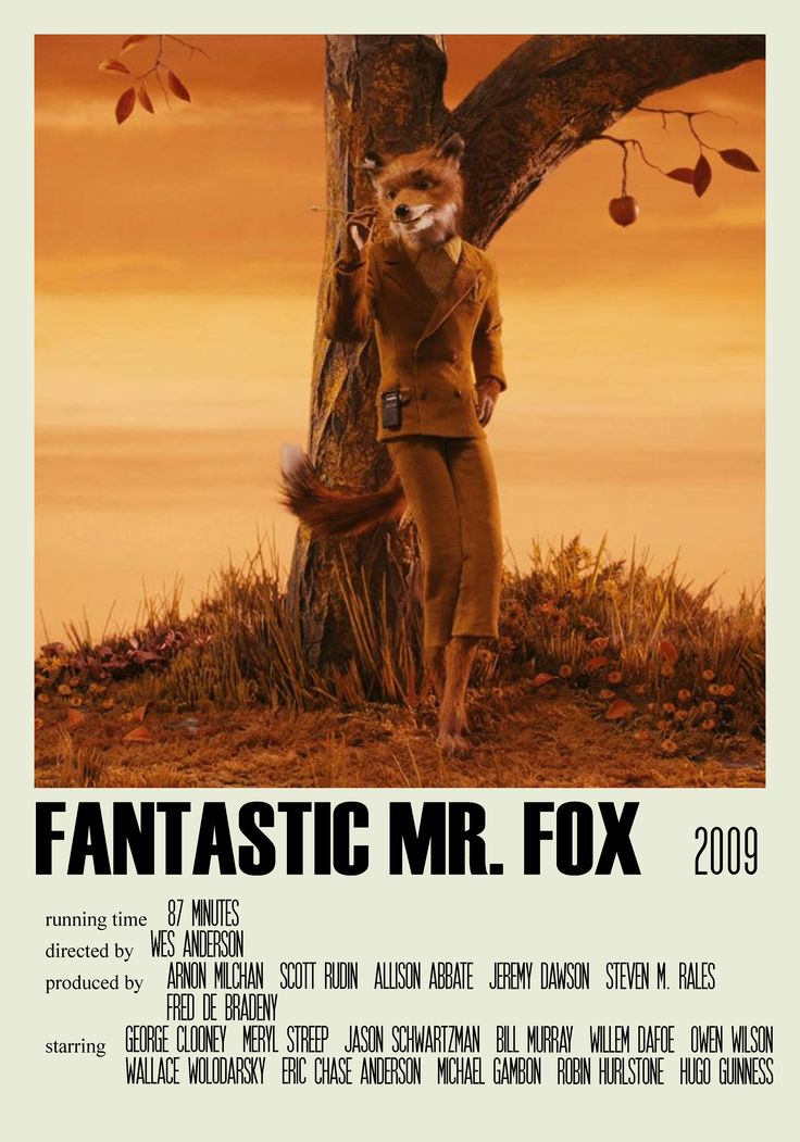 the poster for fantastic mr fox, featuring an image of a man standing next to a tree