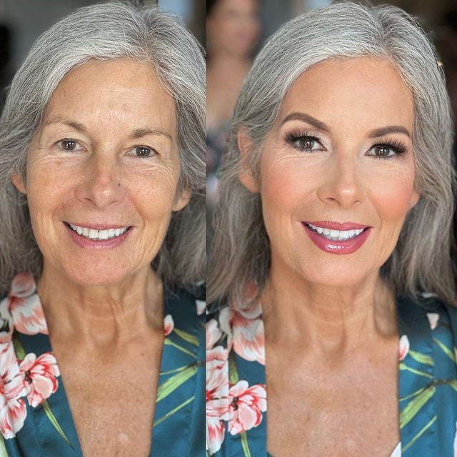 Wedding Makeup For 40+, Wedding Makeup Natural Older Bride, Bride Makeup For Wedding, Vow Renewal Makeup, Make Up For Seniors Older Women Over 50, Bridal Makeup Mother Of The Bride, Makeup Looks For Gray Eyes, Soft Mother Of The Bride Makeup, Mother Of The Bride Makeup Ideas Hazel Eyes