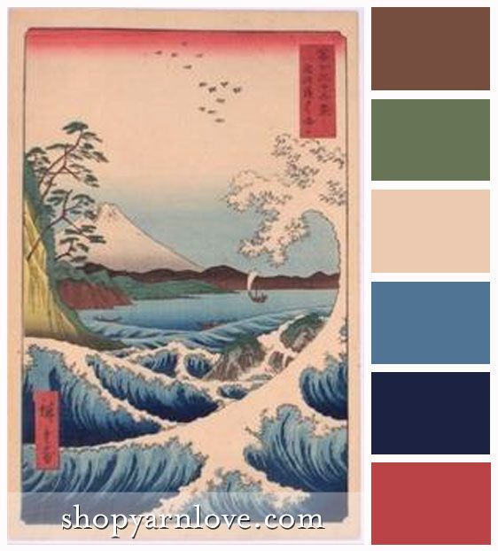 an image of the ocean with waves and mountains in the background color swatches are shown