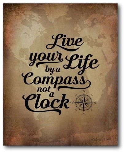 a poster with the words live your life by a compass not a clock on it