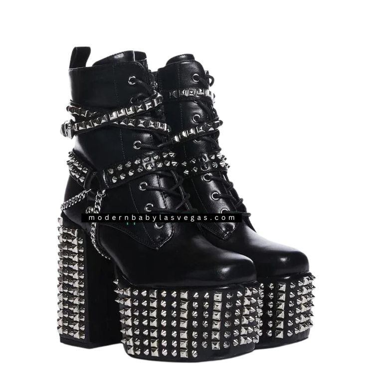 Brand Name: Gullick Shaft Material: PU Outsole Material: Rubber Upper Material: PU Heel Type: Square heel Lining Material: Synthetic Boot Height: Knee-High Heel Height: Super High (8cm-up) With Platforms: Yes Platform Height: 5-7cm Luxury Punk Style Ankle Platform Boots, Black Studded Heel Boots, Studded Boots Heel, Steve Madden Gothic Boots, Luxury Edgy Platform Boots, Luxury Edgy Platform Boots For Women, Luxury Black Platform Boots With Metal Details, Platform Boots 70s Glam Rock, Gothic Boots Platform