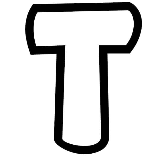 the letter t is shown in black and white