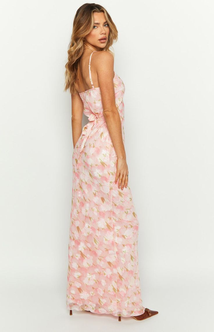 Renesmee Pink Floral Chiffon Maxi Dress ��– Beginning Boutique US Floral Chiffon Maxi Dress, Pink Floral Maxi Dress, Prom Midi Dress, Semi Formal Dresses, Chiffon Maxi, Long Crop Top, Chiffon Maxi Dress, Floral Chiffon, Birthday Dresses