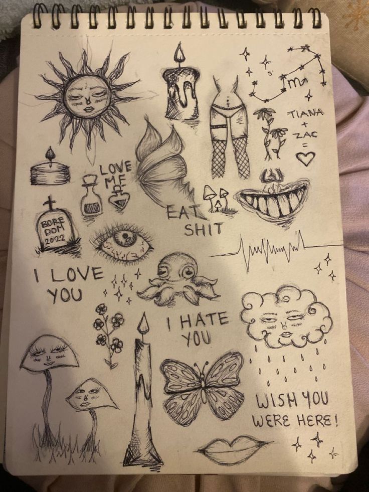 doodlessketchdrawingeyeoctopusbutterflycandleflowermushroomcloudsunwings Flower With An Eye Drawing, Doodle Drawings Butterfly, Drawing Ideas For Shirts, Things To Draw On Your Thigh Easy, Cool Art Doodles, Art Book Drawings, Candles Aesthetic Drawing, Aestethic Doodles, East Drawing Aesthetic